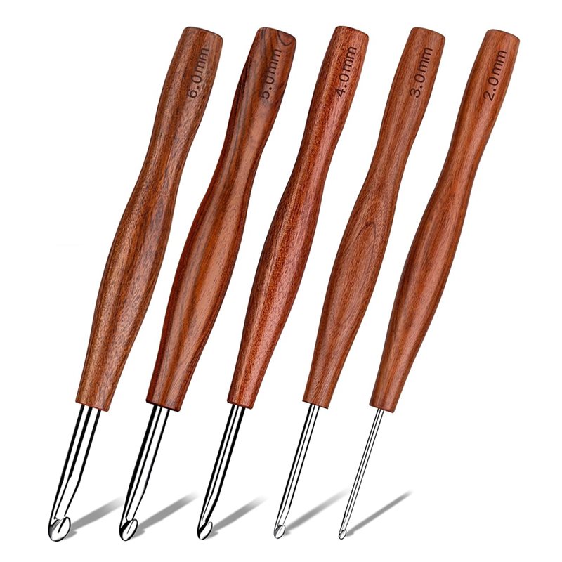 AS94-5 Pcs Crochet Hook, 5 Siz - Wooden Crochet Hooks Ergonomic Handle recension och pris